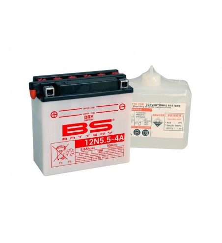 BATTERIE BS DRY 12N5.5-4A  AVEC PACK ACIDE