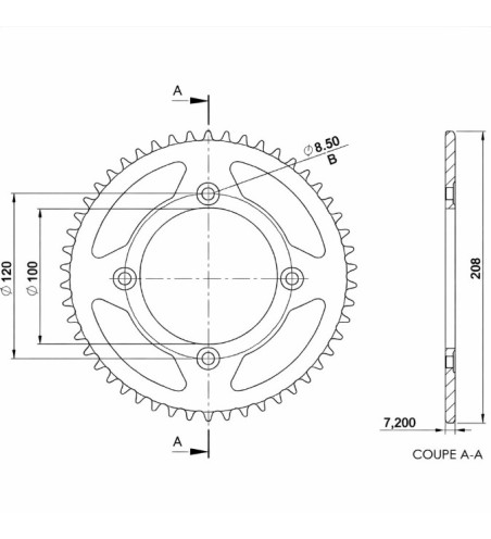 COURONNE ADAPTABLE BETA 50 RR 50 DENTS DIAM 100 4 TROUS 428